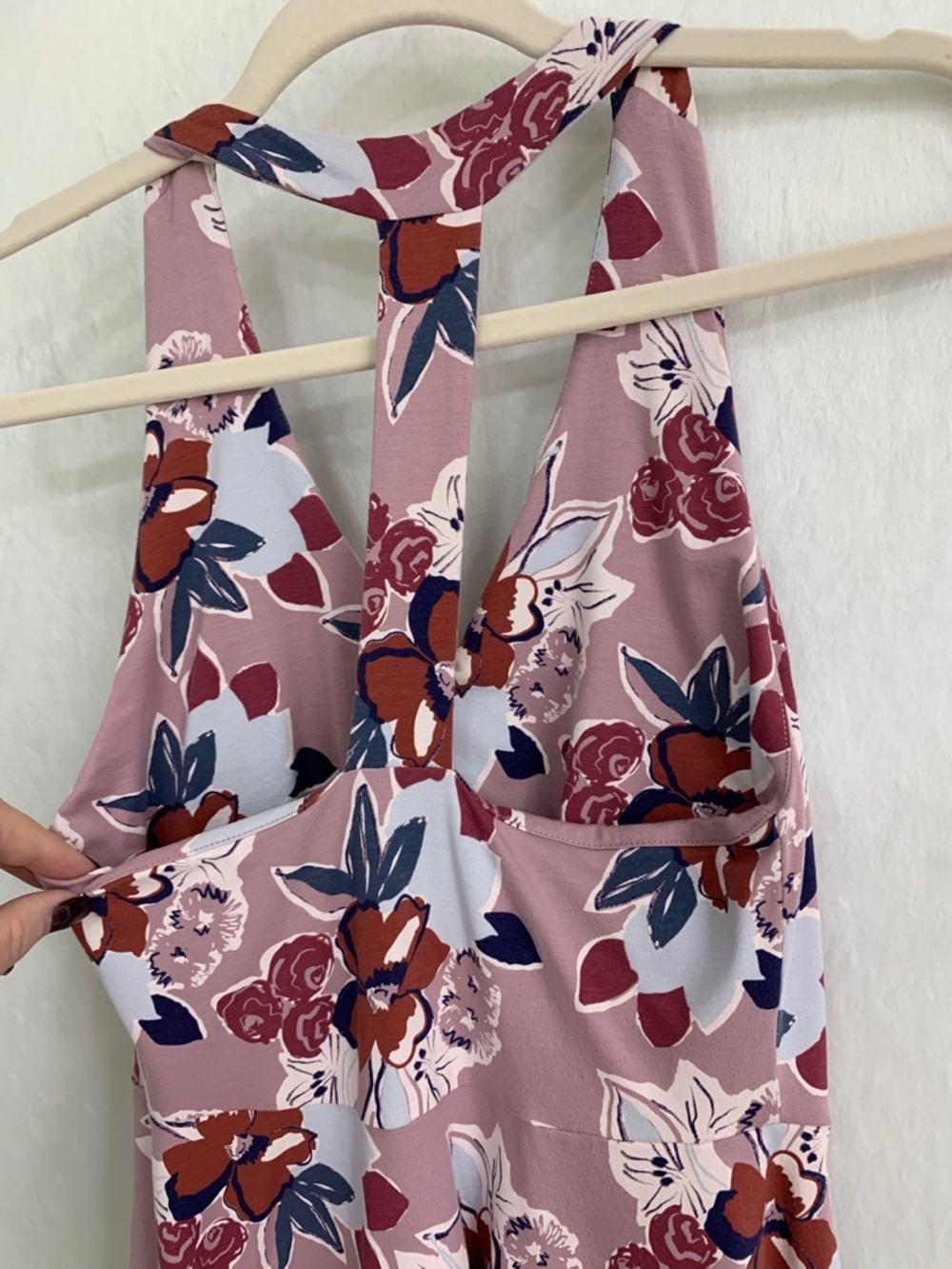 Pact Fit & Flare Gathered Halter Dress in Fresh Flora Lavender Haze Sz XS - Picture 7 of 15